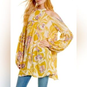 Free People Drift Away cold-shoulder printed top, Sz L
